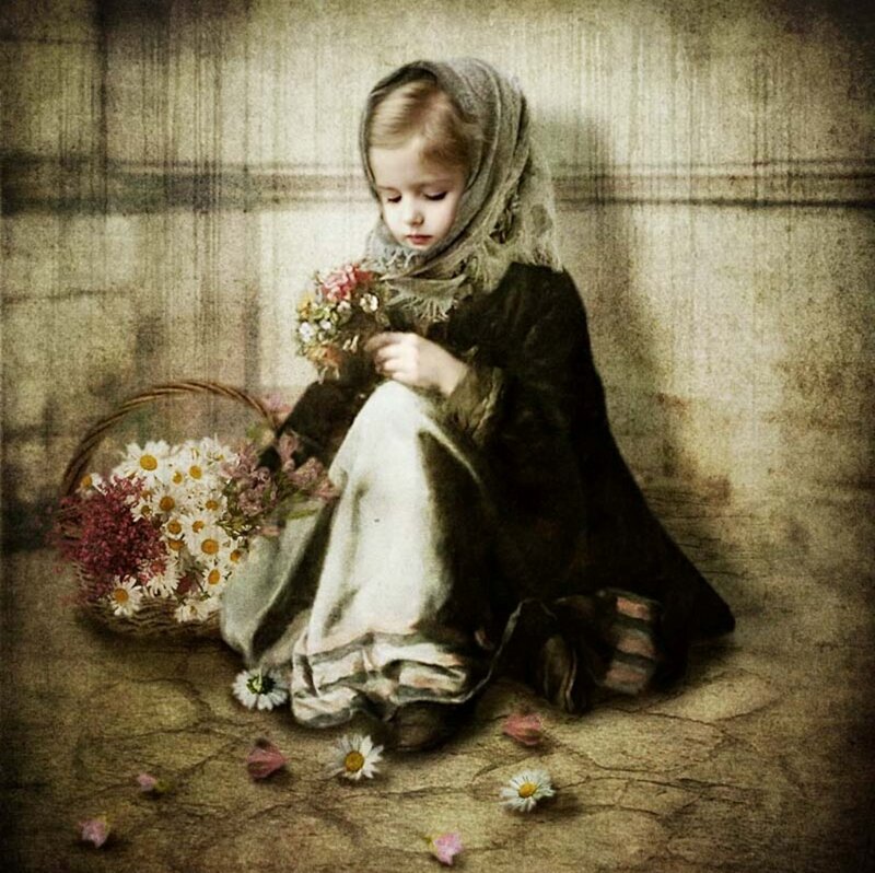 Little Girl with Flowers — Brown