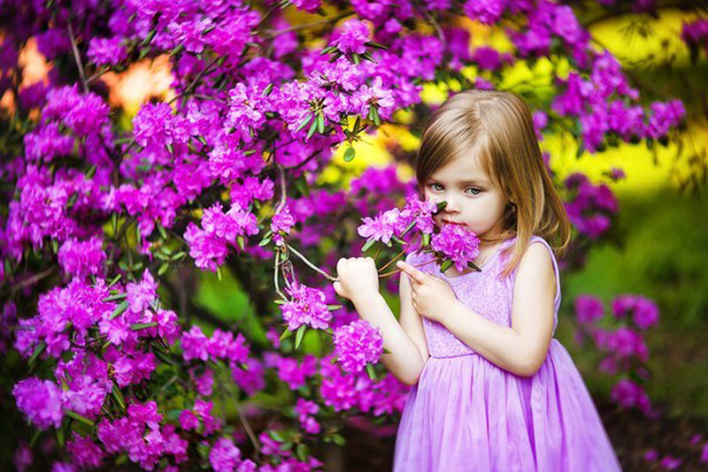 Little Girl with Flowers — Purple