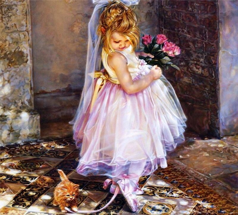 Little Girl with Kitten