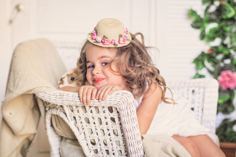 Little Girl with Rabbit — White, Calm