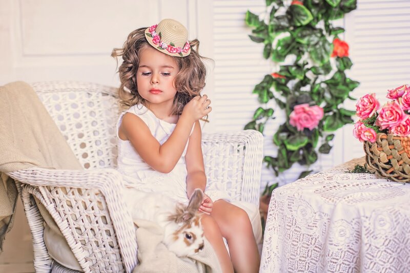 Little Girl with Rabbit — White, Serene, Spring