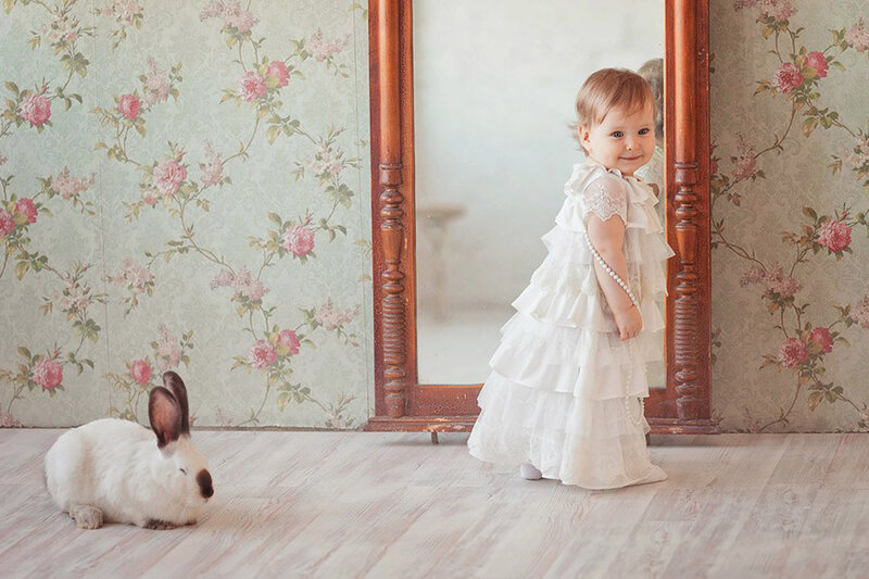 Little Girl with Rabbit — White
