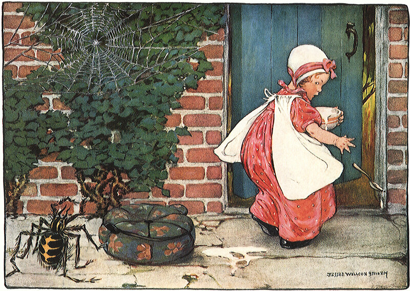 Little girl with spider illustration