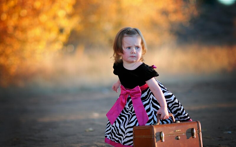 Little Girl with Suitcase — Brown