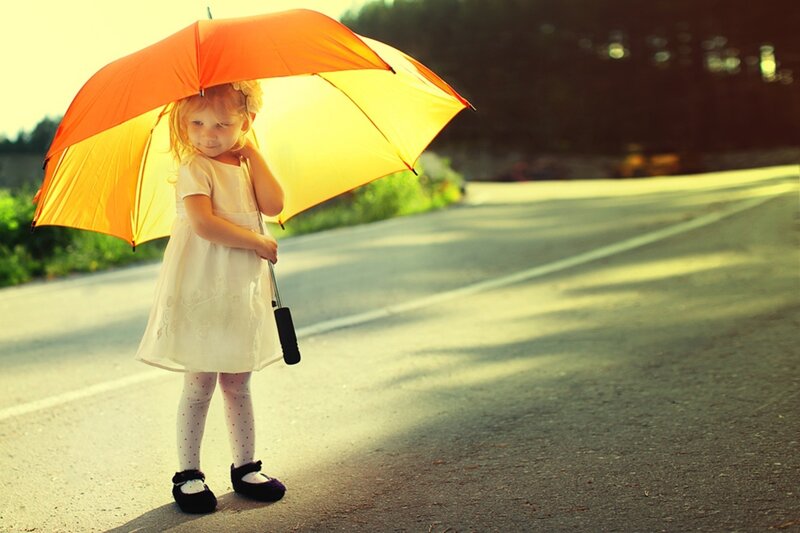 Little Girl with Umbrella — Orange