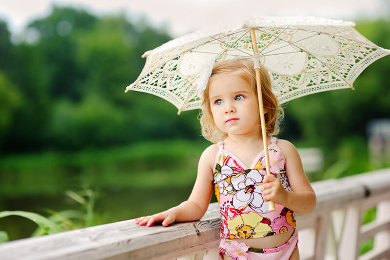 Little Girl with Umbrella — Pink