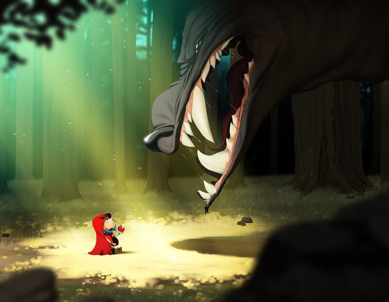 Little Girl with Wolf — Green