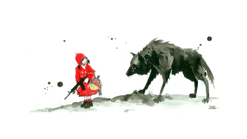 Little Girl with Wolf — Red, Dramatic