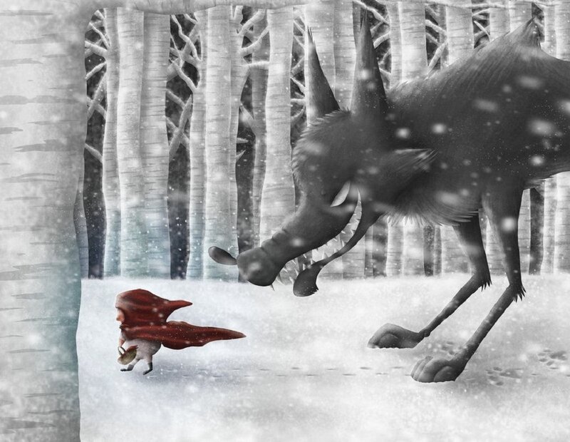 Little Red Riding Hood and Wolf — White