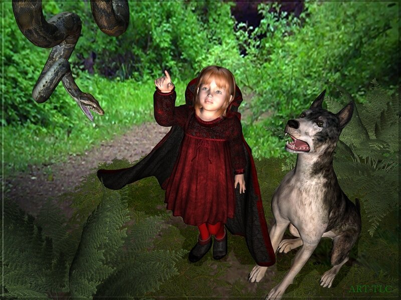 Little Red Riding Hood in forest