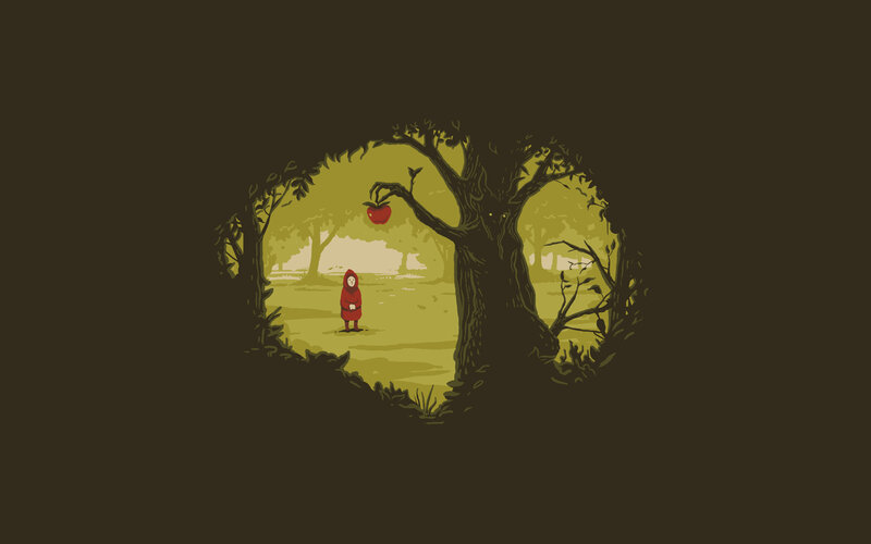 Little Red Riding Hood in the forest