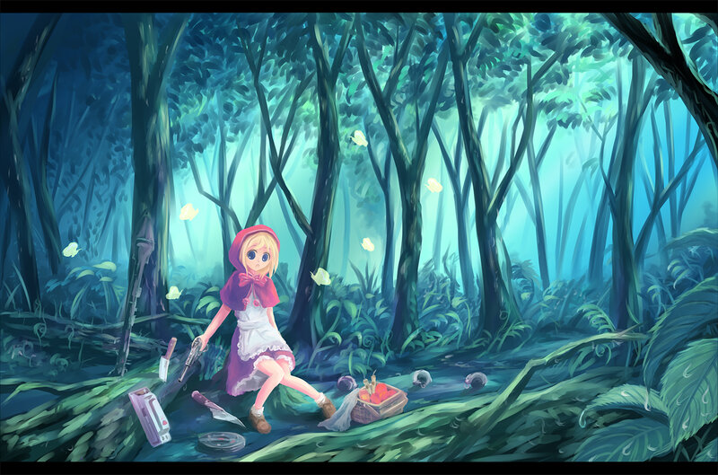 Little Red Riding Hood in the forest