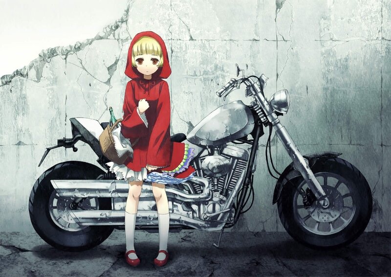 Little Red Riding Hood with motorcycle
