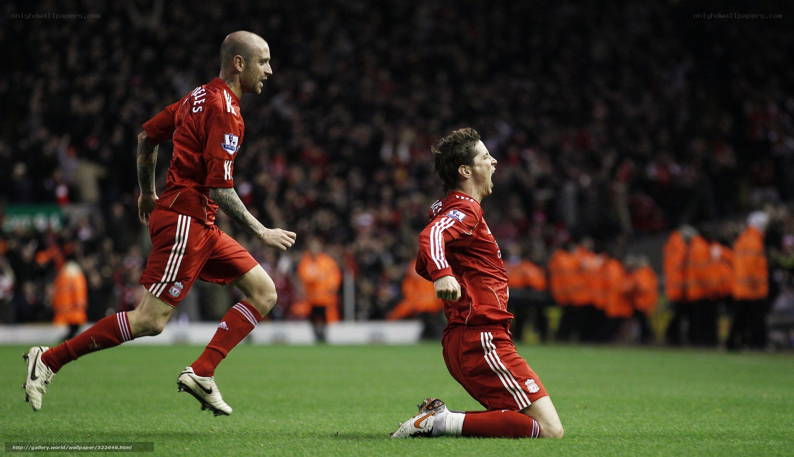 Liverpool players celebrating goal