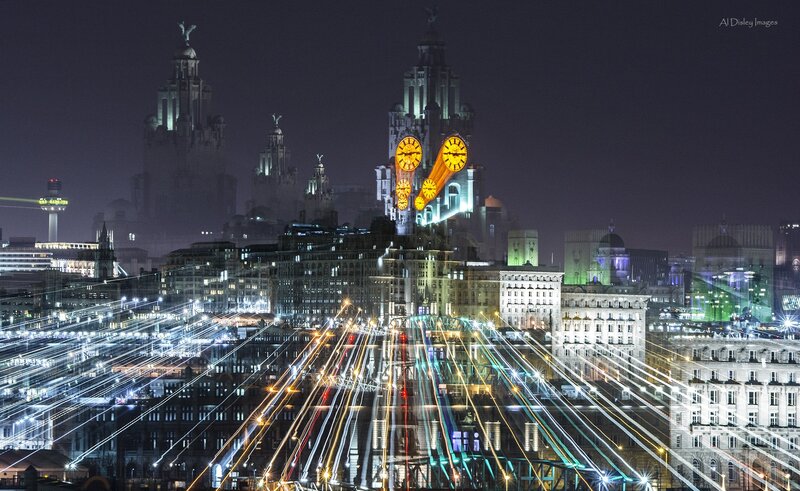 Liverpool Skyline at Night — Black, Dramatic
