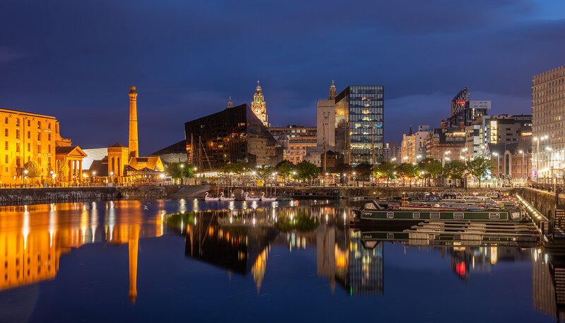Liverpool Waterfront at Night — Blue
