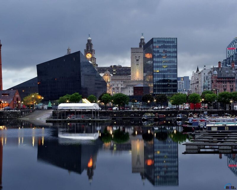 Liverpool Waterfront Skyline — Gray, Dramatic