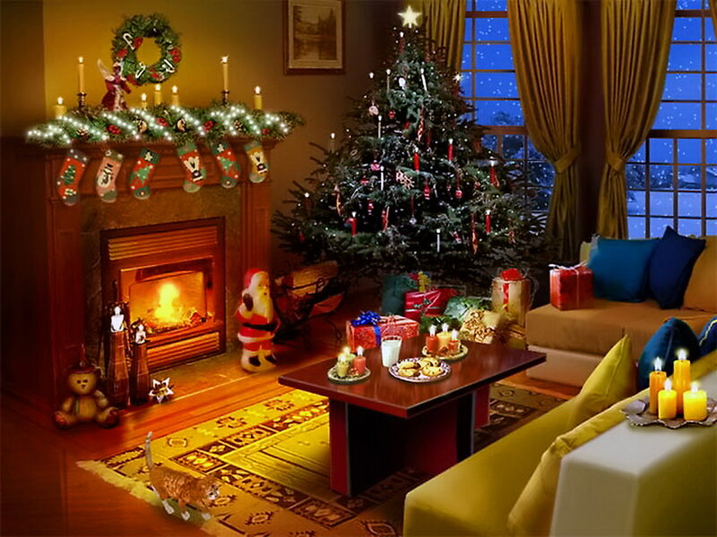 Living Room at Christmas — Yellow