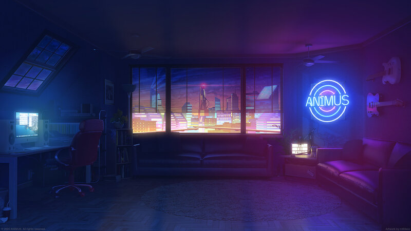 Living Room at Night — Purple