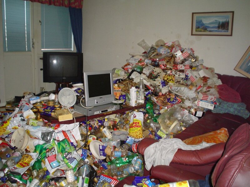 Living room filled with trash
