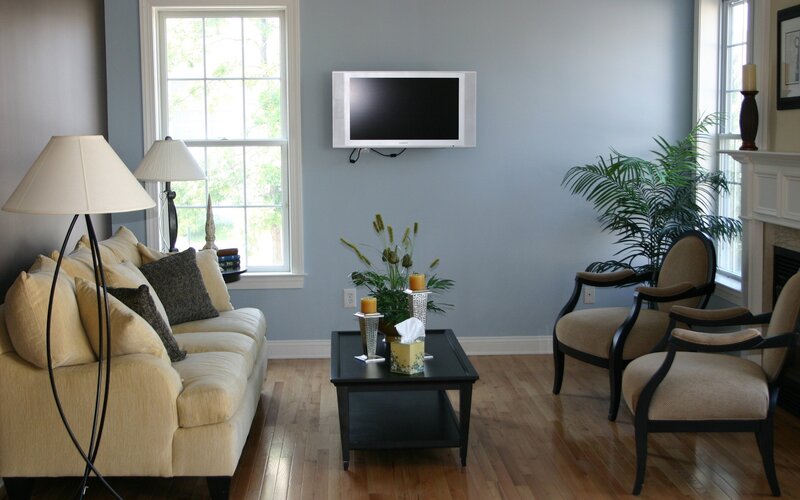 Living Room Interior — Blue, Calm, Afternoon, Photograph, Couch, Armchairs
