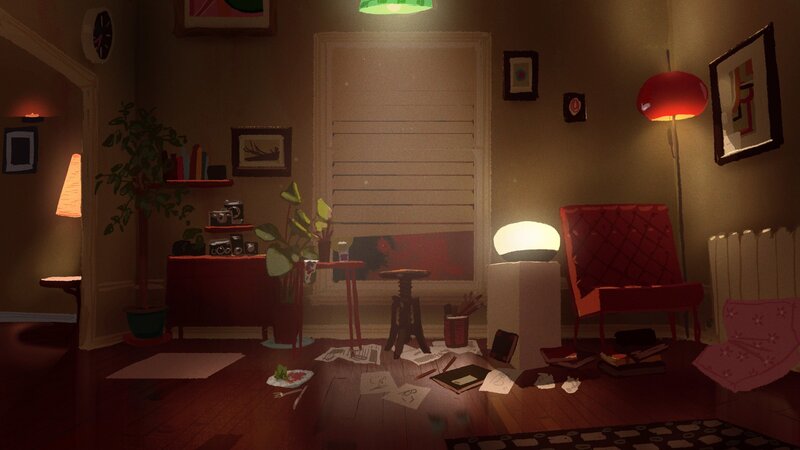 Living Room Interior — Brown, Cozy, Night
