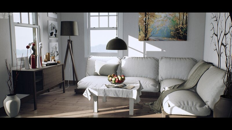 Living Room Interior — White, Serene, Morning