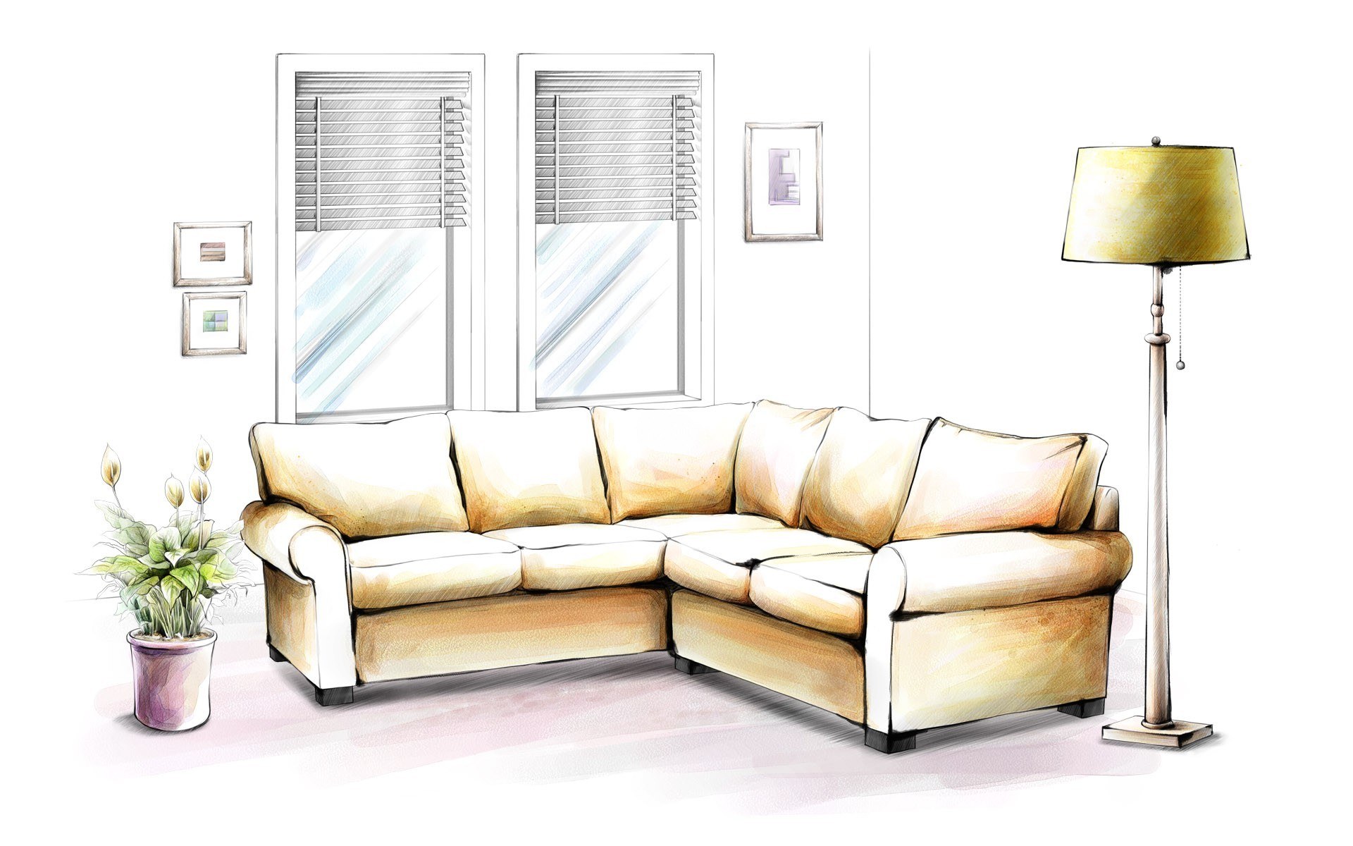 Living room sketch with sofa