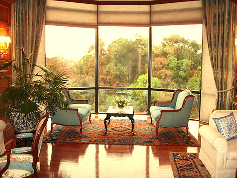 Living Room with Bay Window — Blue