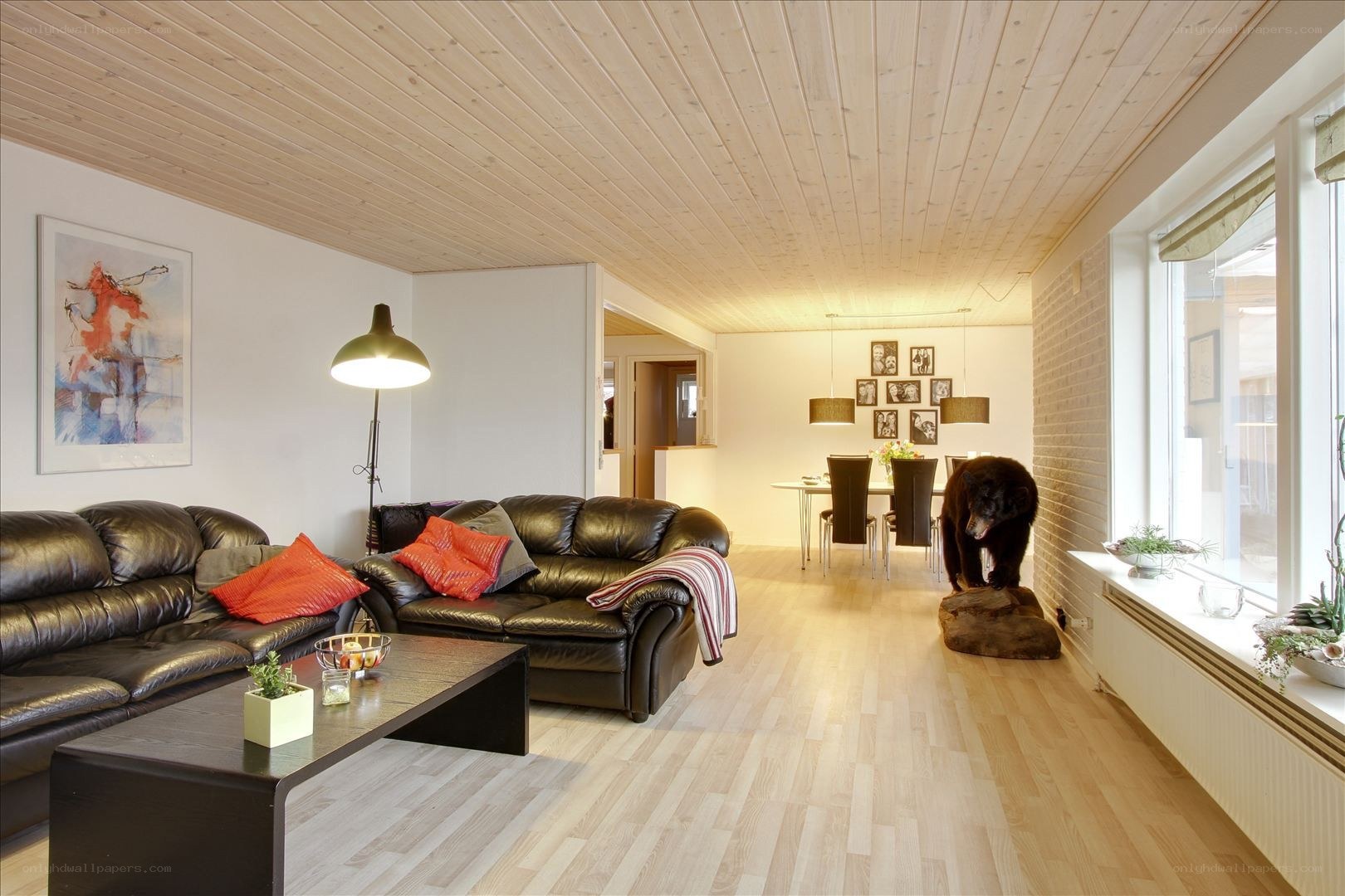 Living room with bear statue