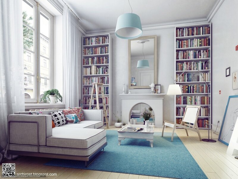 Living Room with Bookshelves