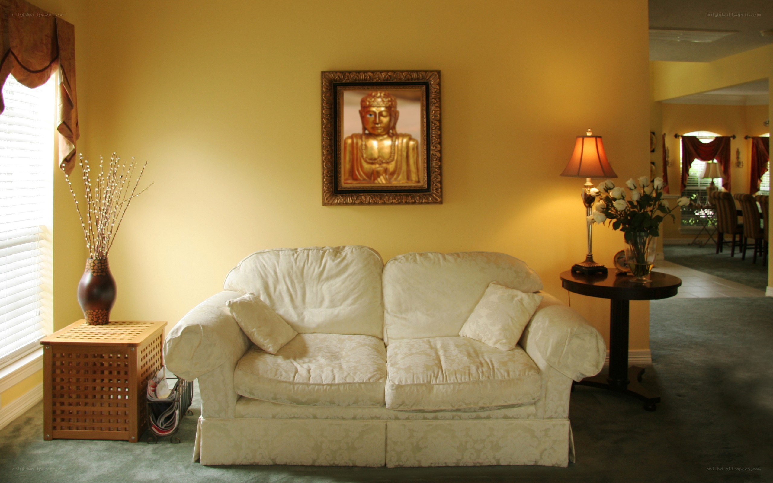 Living room with Buddha artwork