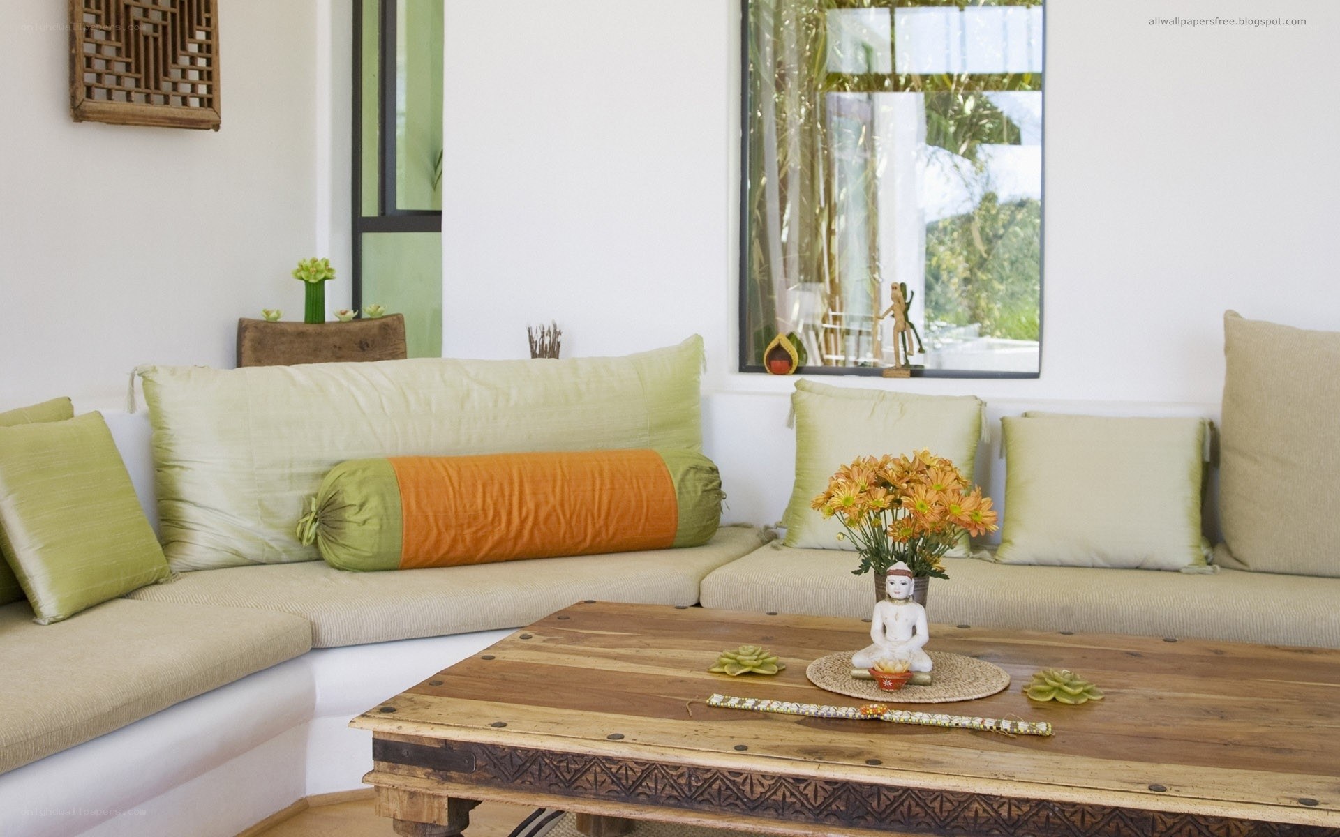 Living room with Buddha statue