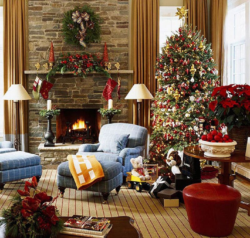 Living Room with Christmas Tree — Blue