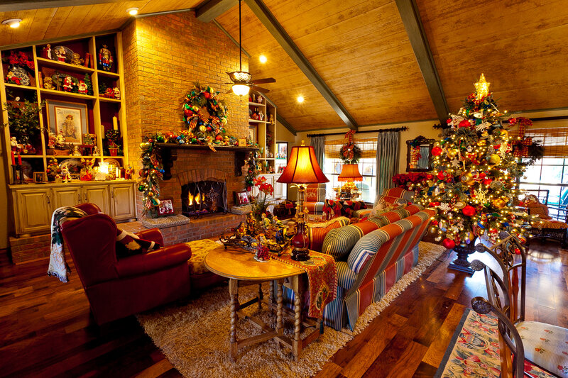 Living Room with Christmas Tree — Brown, Cozy