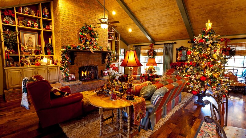 Living Room with Christmas Tree — Brown, Cozy, Winter