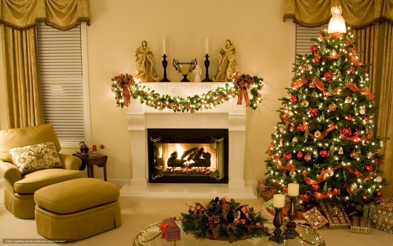 Living Room with Christmas Tree — Green, Cozy, Winter