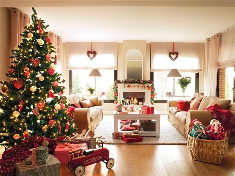 Living Room with Christmas Tree — Green, Festive, Winter, Photograph