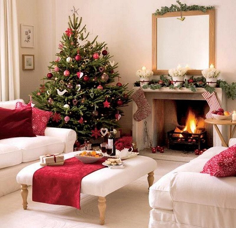 Living Room with Christmas Tree — White, Cozy, Winter