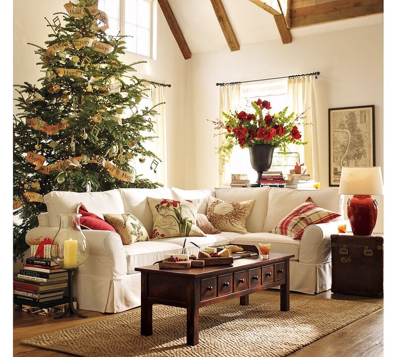 Living Room with Christmas Tree — White