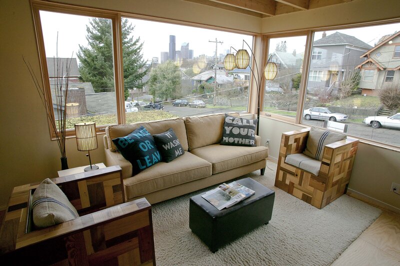 Living Room with City View — Beige, Calm