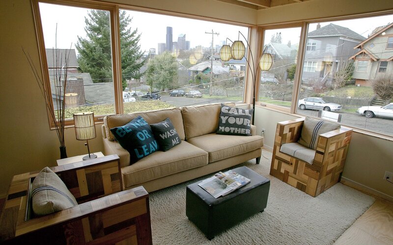 Living Room with City View — Beige
