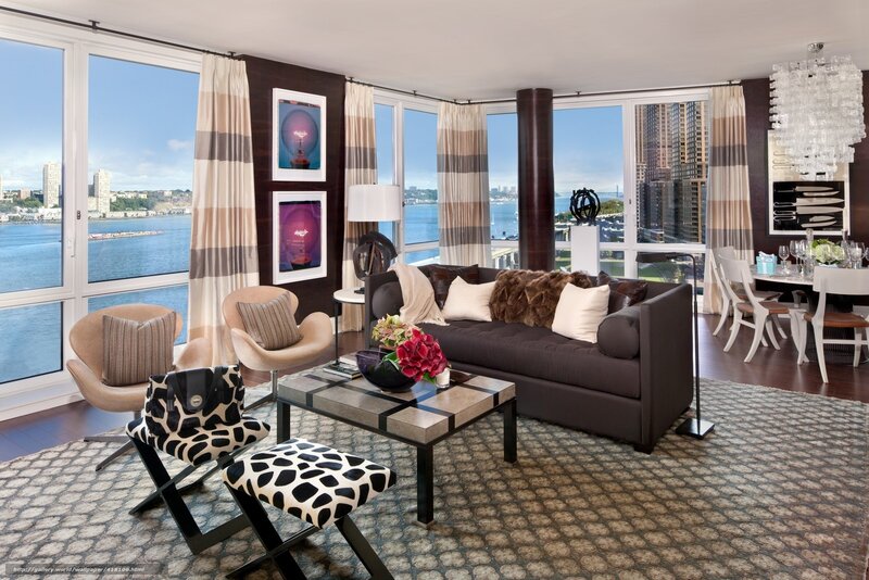 Living Room with City View — Brown