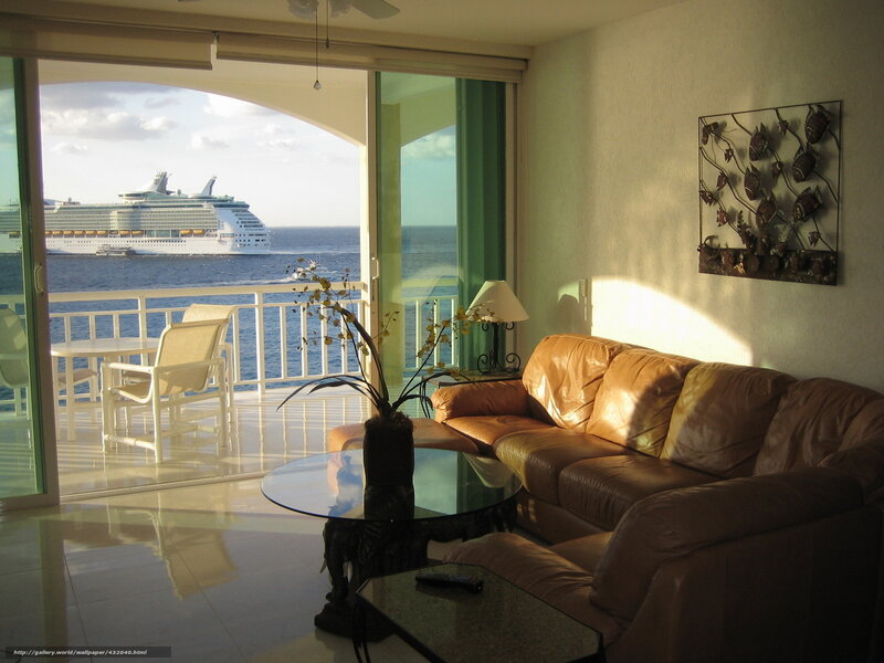 Living room with cruise ship view