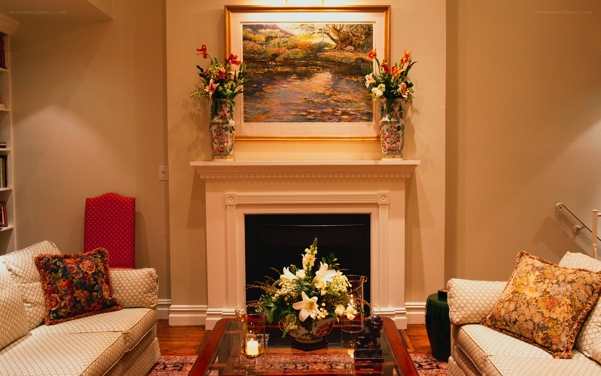 Living room with fireplace