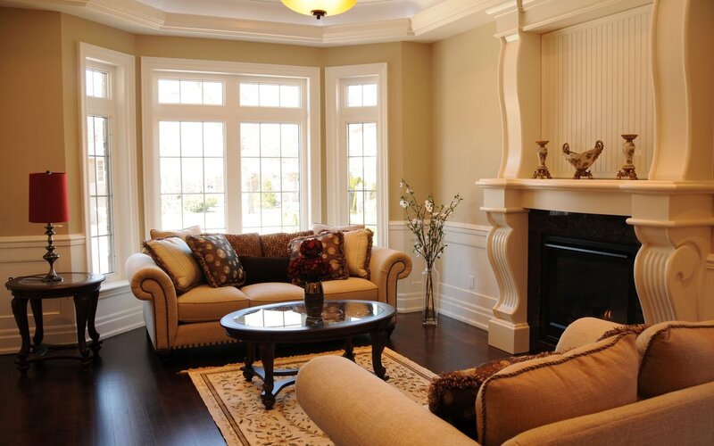 Living Room with Fireplace — Beige, Calm