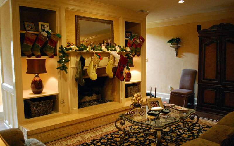 Living Room with Fireplace — Beige