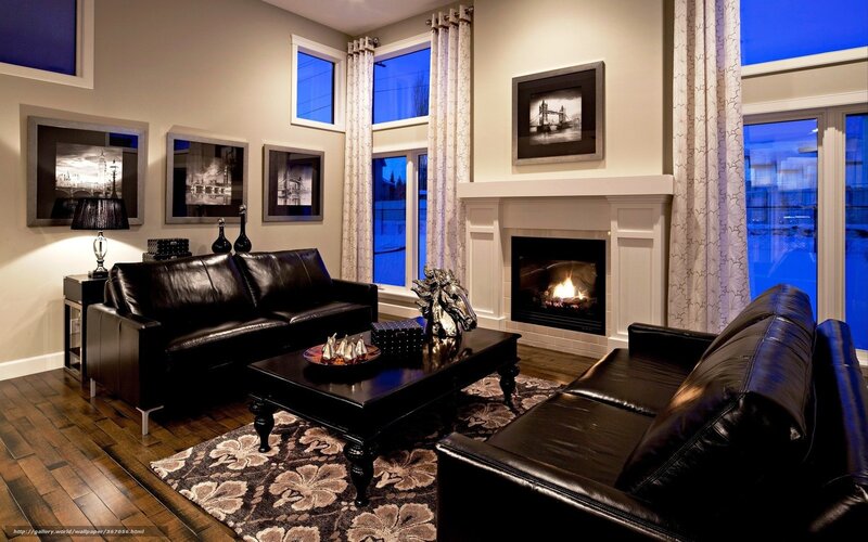 Living Room with Fireplace — Black