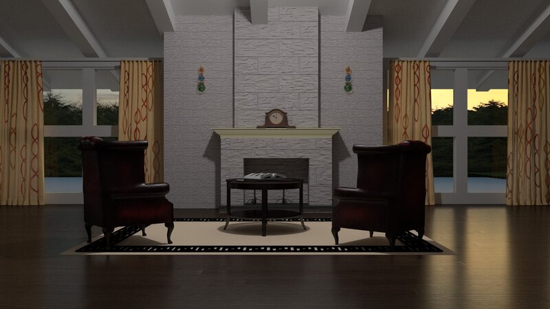 Living Room with Fireplace — Brown, Calm