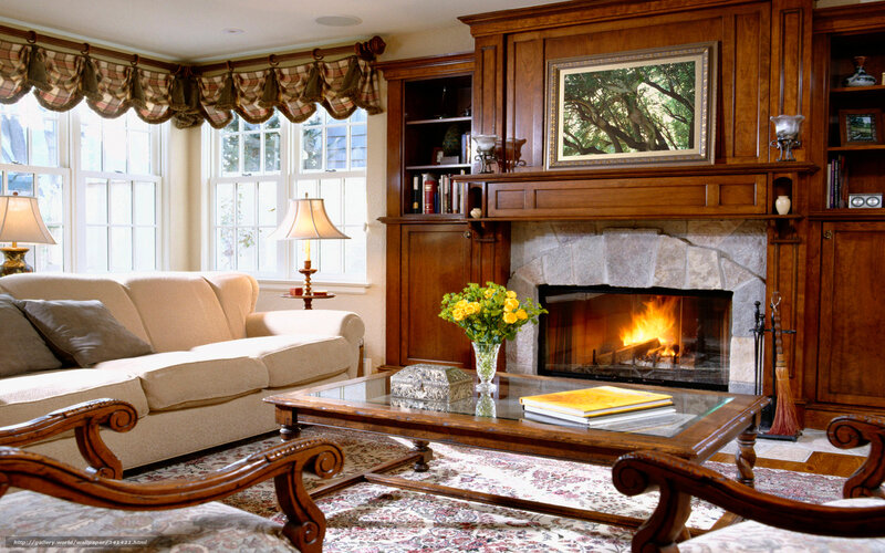 Living Room with Fireplace — Brown, Cozy, Afternoon, Photograph, Sofa, Coffee Table